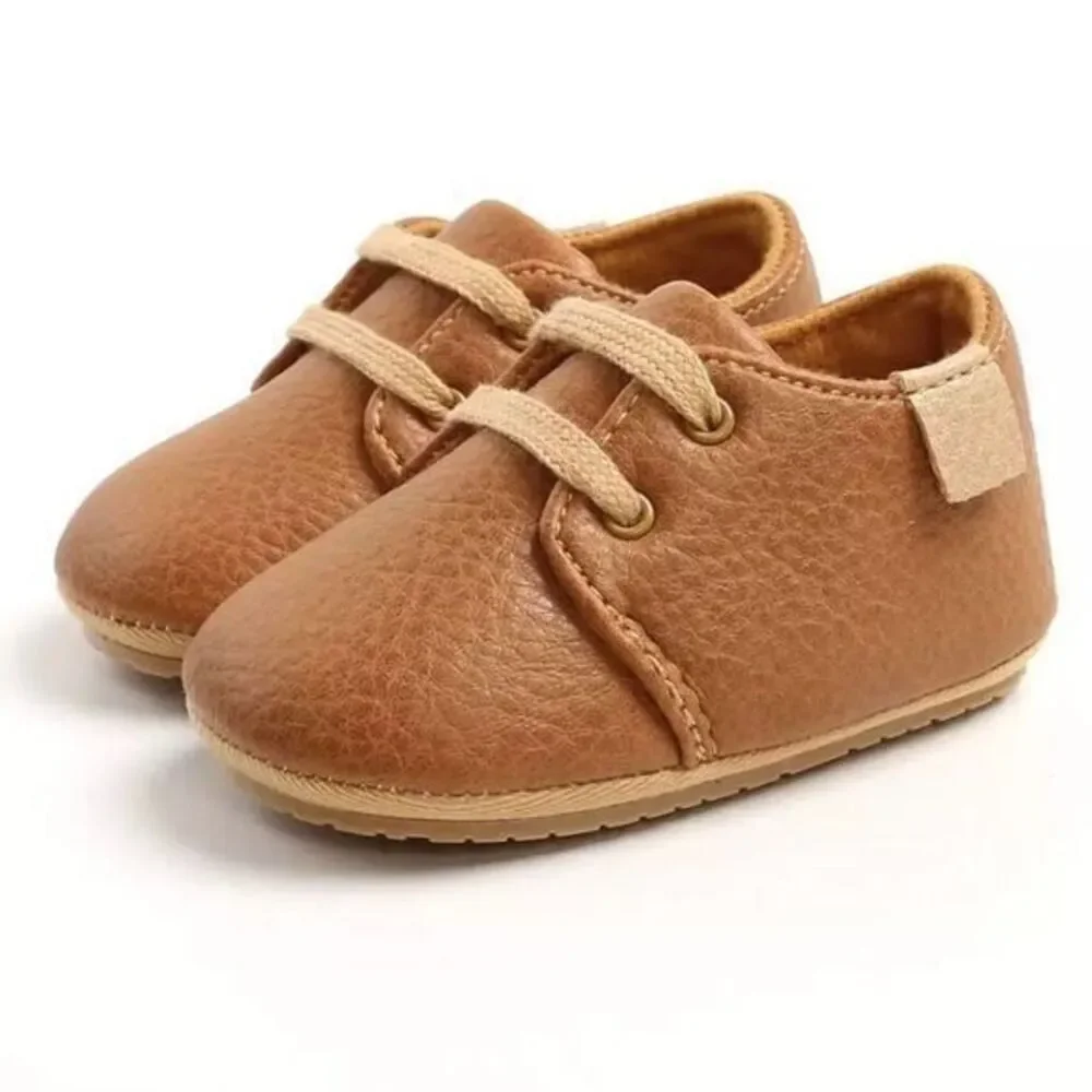 New Baby leather shoes rubber sole size 2 dark khaki